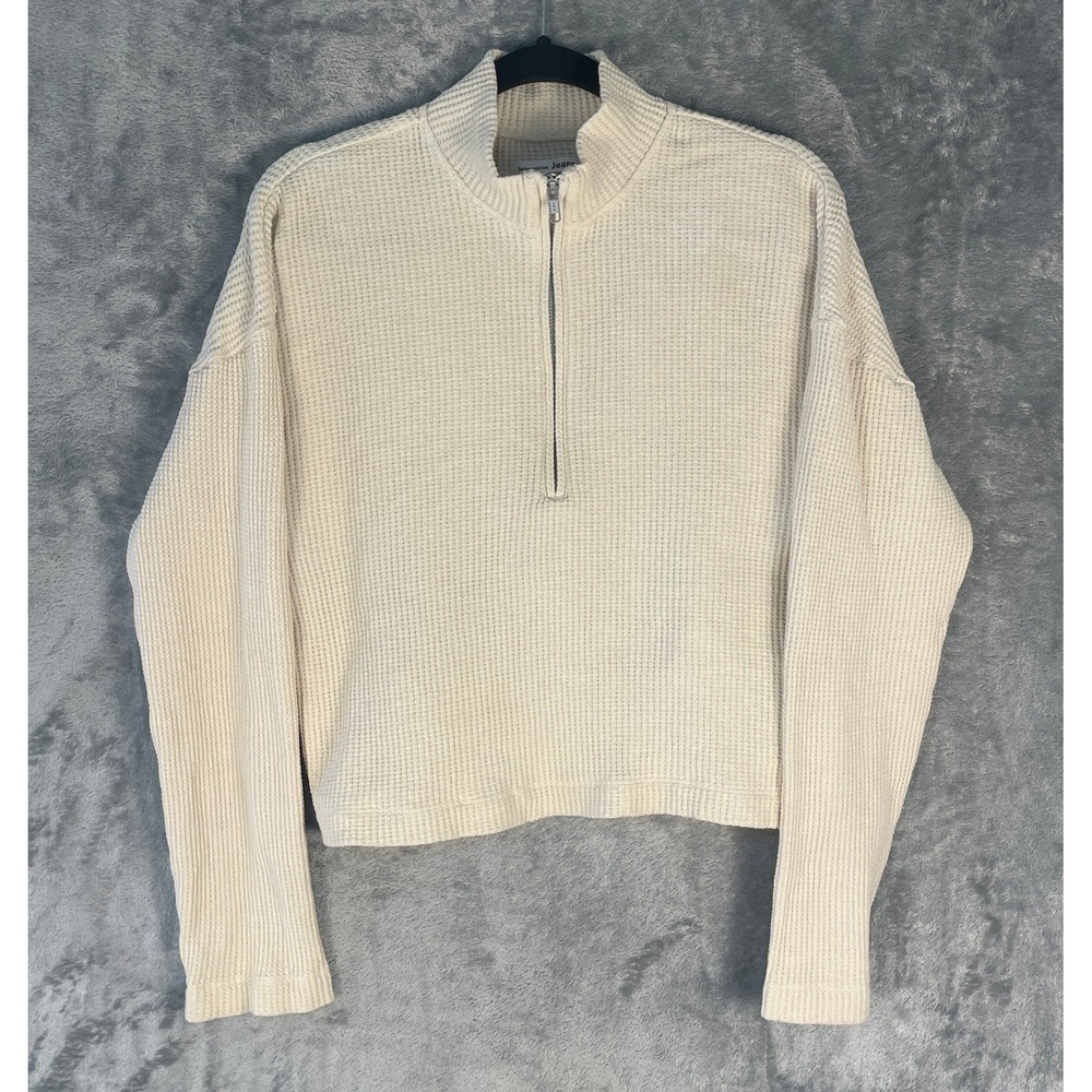 Reformation Jeans Pullover Womens Medium Cream Excellent Waffle Knit Quarter Zip